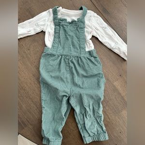 Carter’s - baby girl - two piece set. Green corduroy woodland animal undershirt